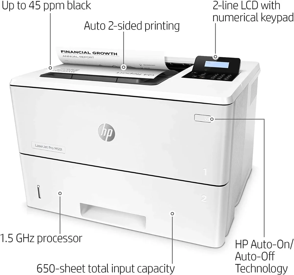 HP LaserJet Pro M501dn A4 Duplex Monochrome Laser Printer USB Ethernet
