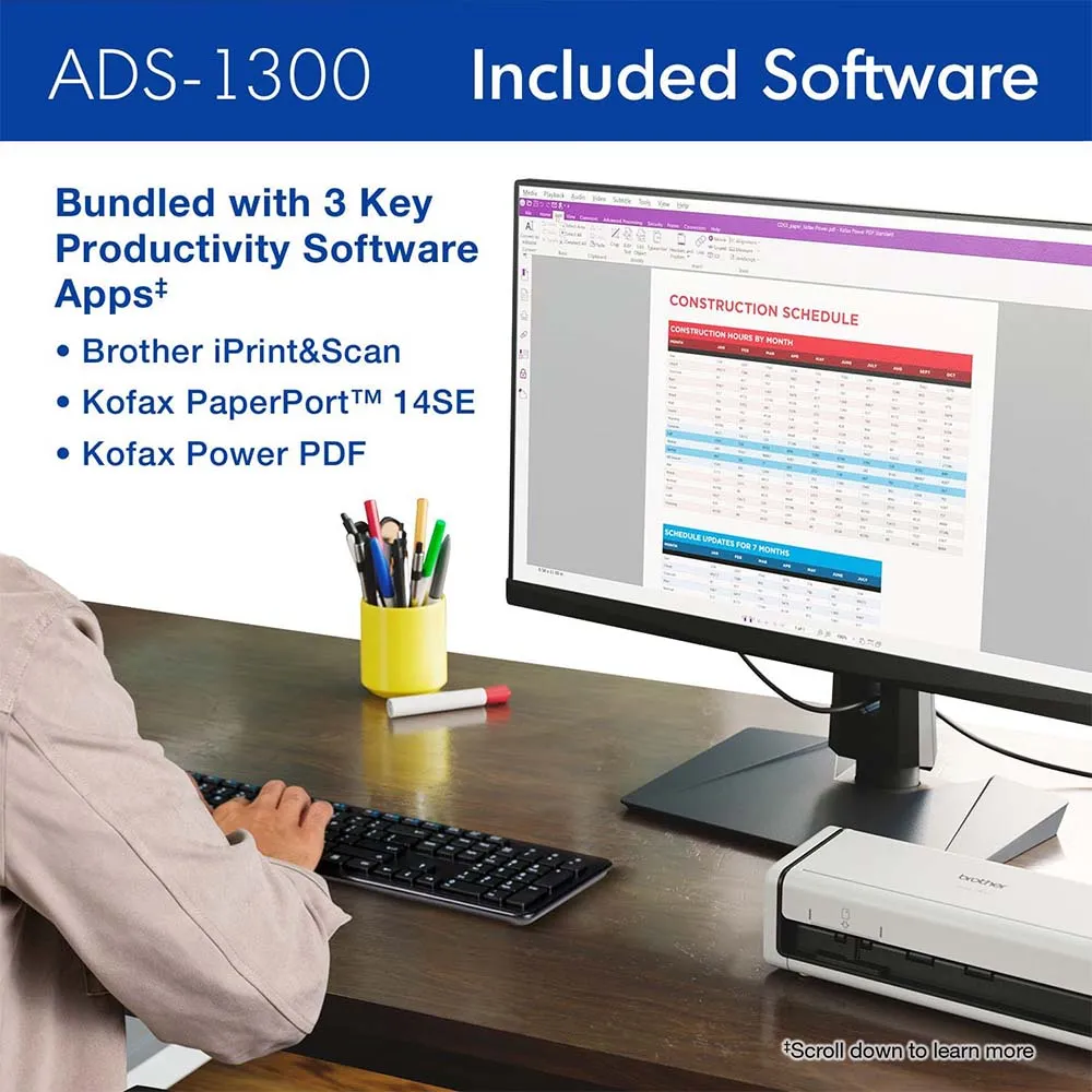 Brother ADS-1300 Scanner High Resolution Document & Photo Scanning USB