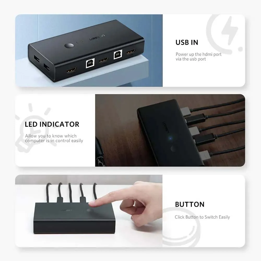 UGREEN 50744 HDMI Switch Box 2in 1out KVM Switching