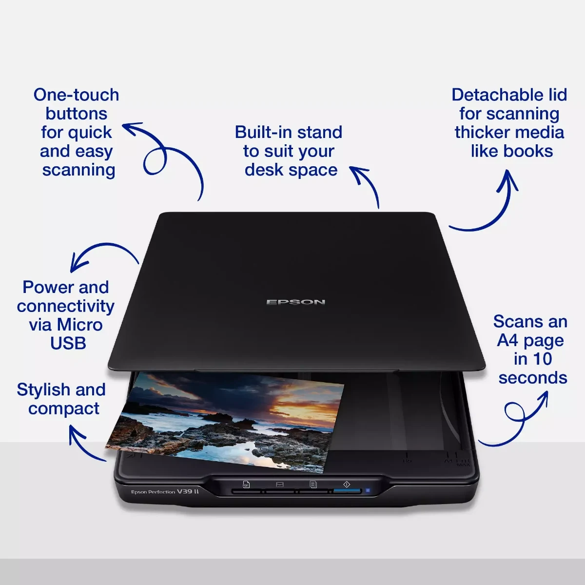 Epson Perfection V39 II Flatbed Scanner High Resolution Photo & Document Scan USB