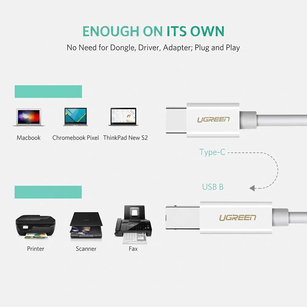 UGREEN 40417 USB-C to USB-B Printer Cable 1.5m White