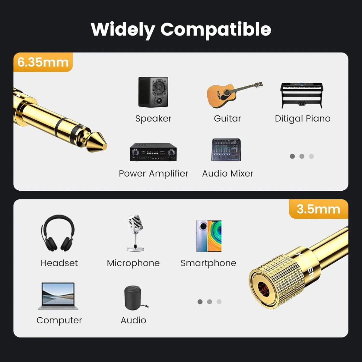 UGREEN 20503 6.3mm Male to 3.5mm Mini Female Gold Plated Jack Adapter