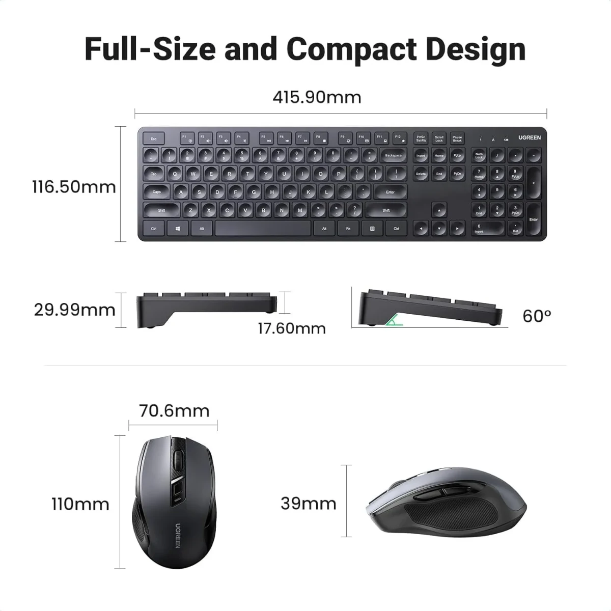UGREEN 45248EG MK006 Wireless Keyboard Mouse Combo Arabic English Black