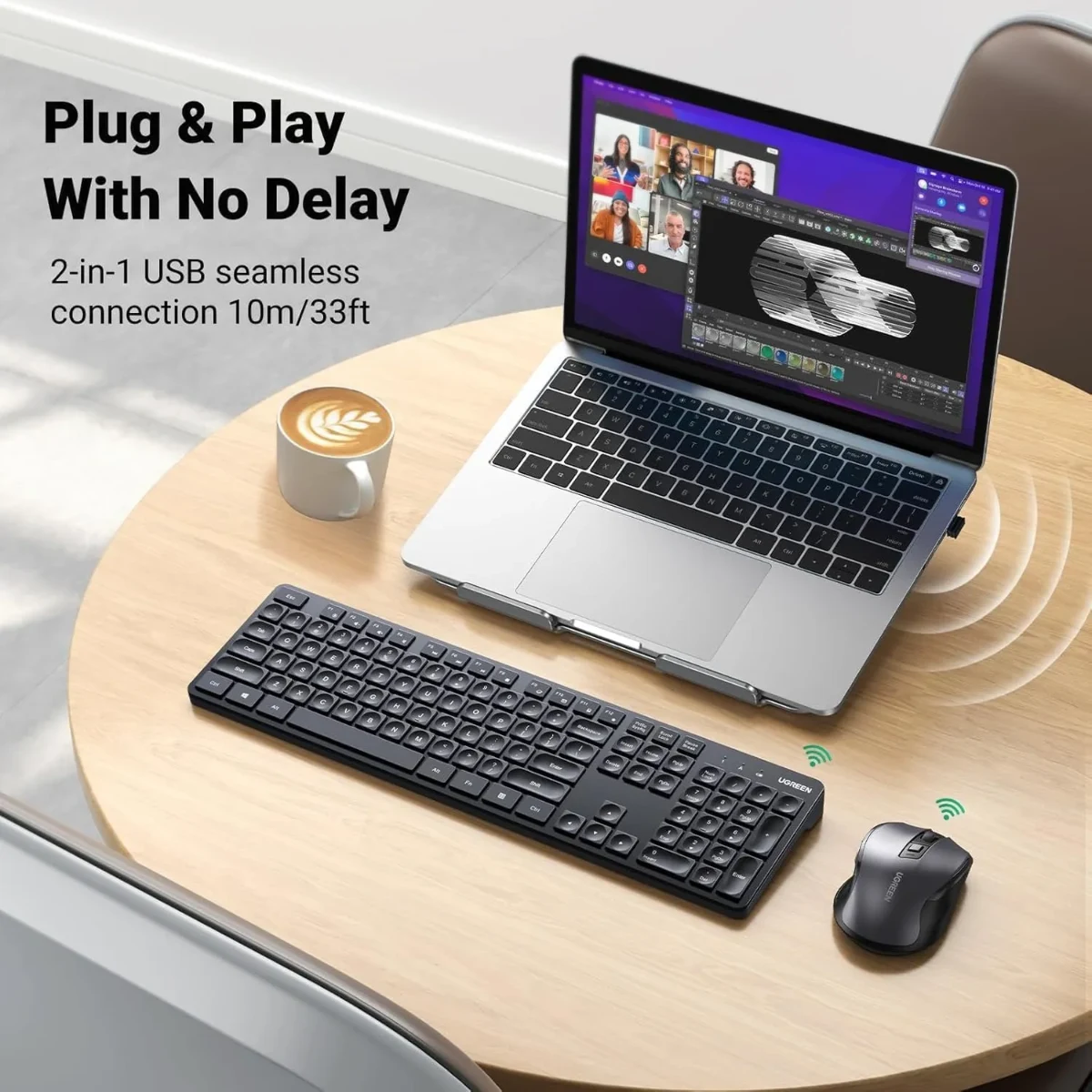 UGREEN 45248EG MK006 Wireless Keyboard Mouse Combo Arabic English Black