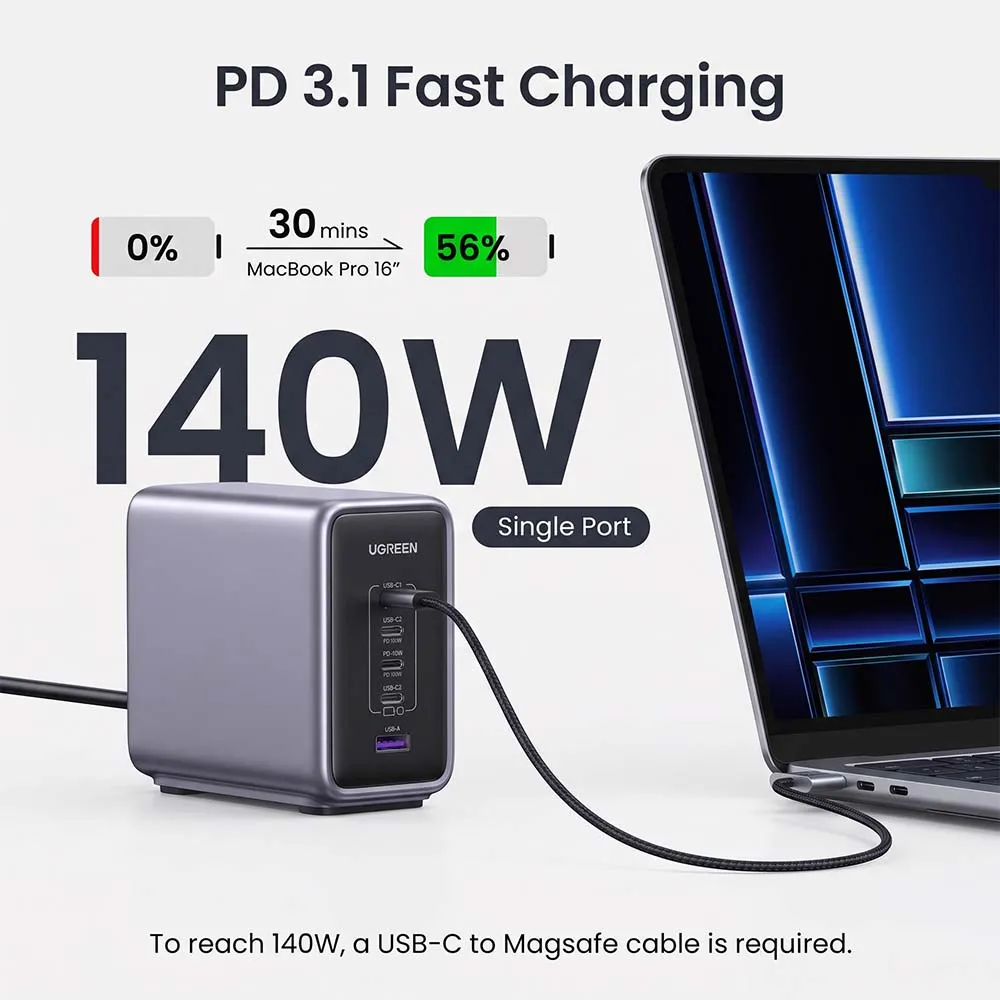 UGREEN 90903B Nexode 300W GaN Fast Desktop Charger with Power Delivery 4x USB-C, 1x USB-A