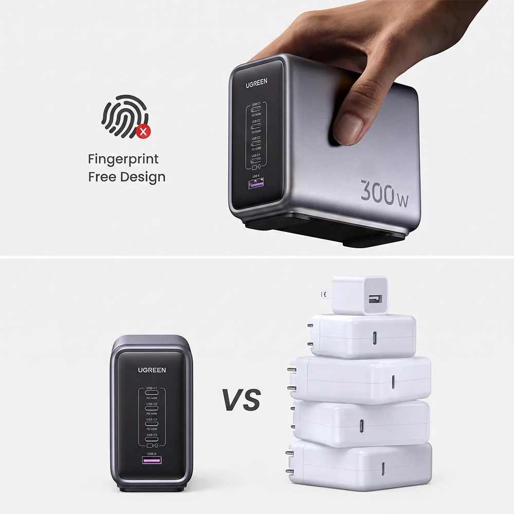 UGREEN 90903B Nexode 300W GaN Fast Desktop Charger with Power Delivery 4x USB-C, 1x USB-A