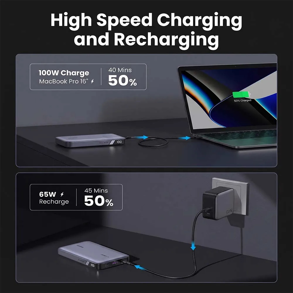 UGREEN 25188 PB720 20000mAh 100W Two Way Fast Charging Power Bank Gray