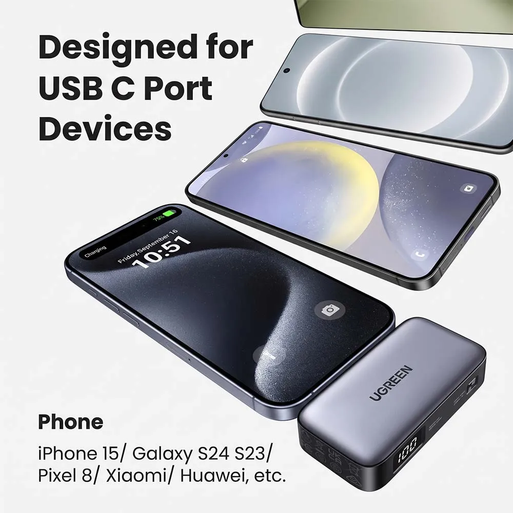 UGREEN 35338 PB503 5000mAh 20W Power Bank with Built in USB-C Connector Gray