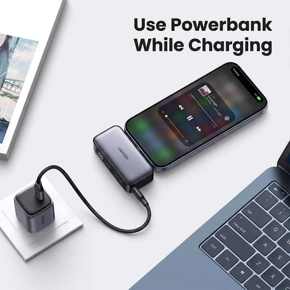 UGREEN 35338 PB503 5000mAh 20W Power Bank with Built in USB-C Connector Gray