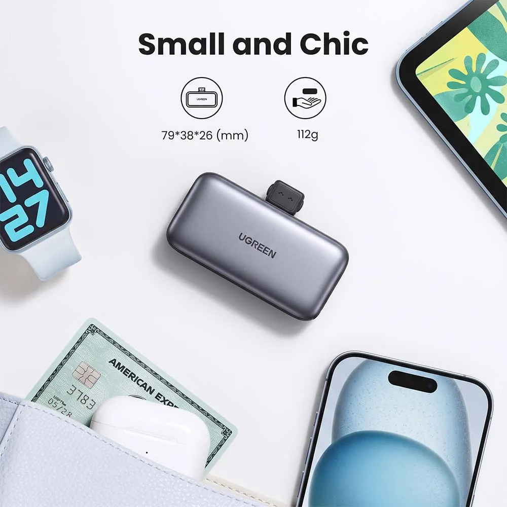 UGREEN 35338 PB503 5000mAh 20W Power Bank with Built in USB-C Connector Gray