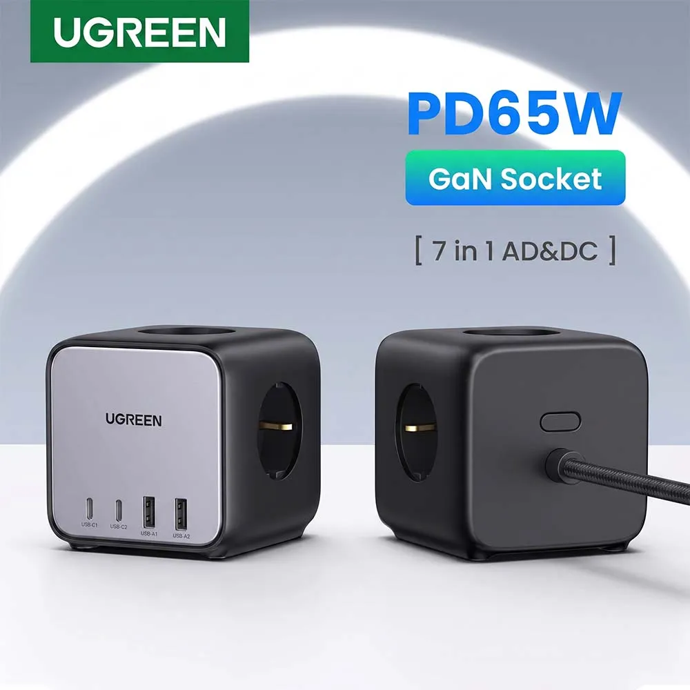 UGREEN 60113 65W GaN Desktop Charger with Power Delivery 3 AC Outlets, 2x USB-C, 2x USB-A