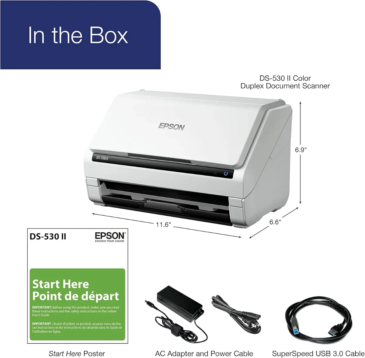 Epson WorkForce DS-530II High-Speed Duplex Document Scanner for Office USB