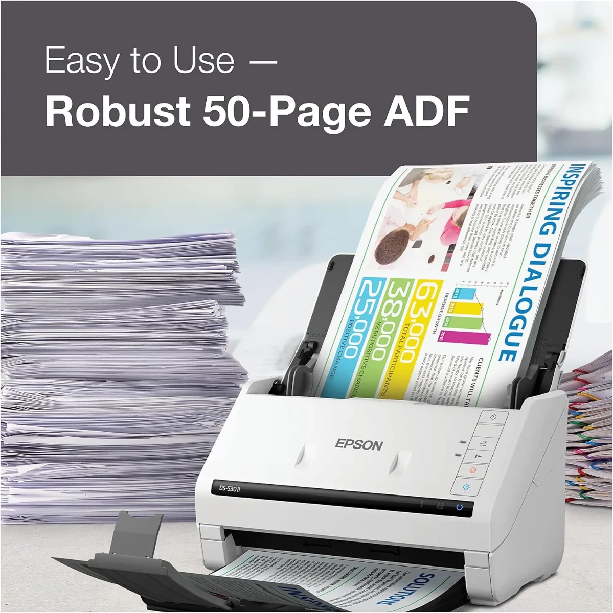 Epson WorkForce DS-530II High-Speed Duplex Document Scanner for Office USB