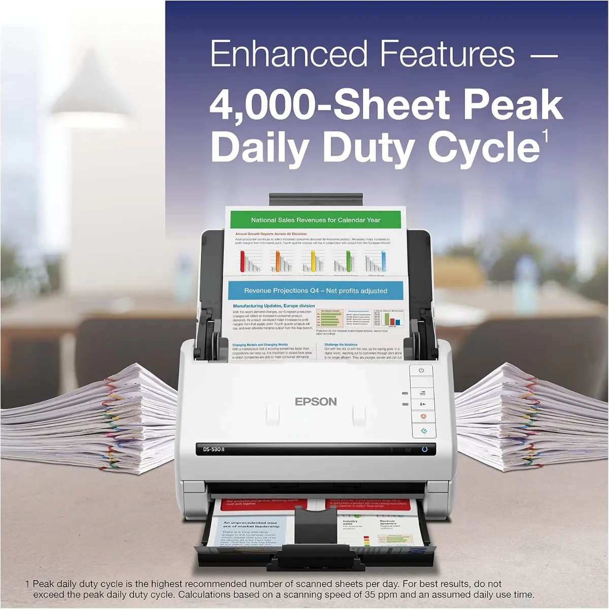 Epson WorkForce DS-530II High-Speed Duplex Document Scanner for Office USB