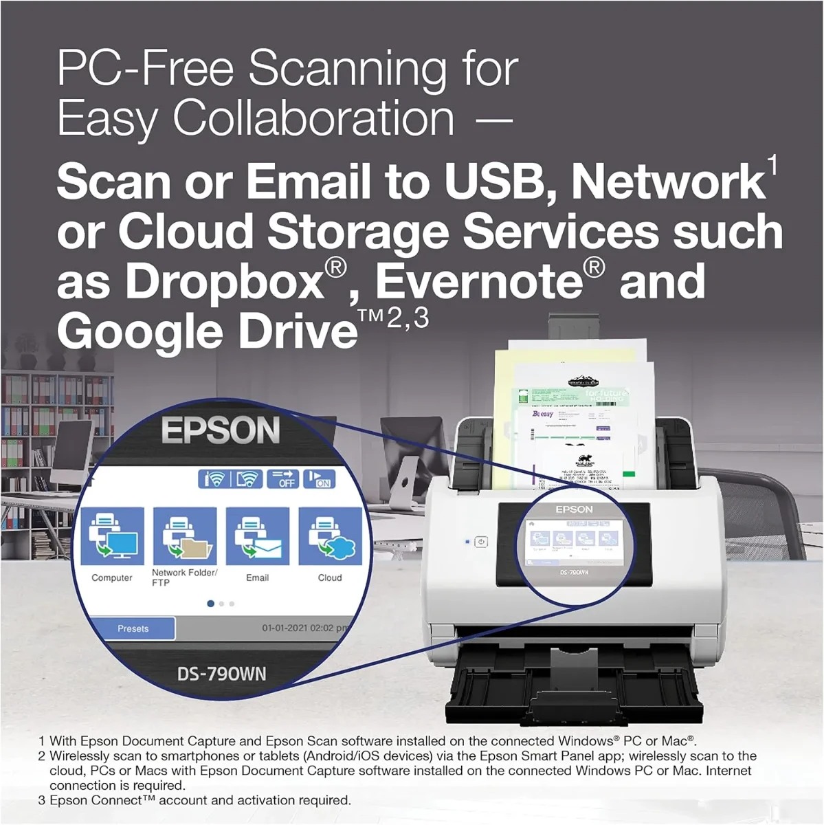 Epson WorkForce DS-790WN High Speed Document Scanner for Office USB Ethernet Wireless