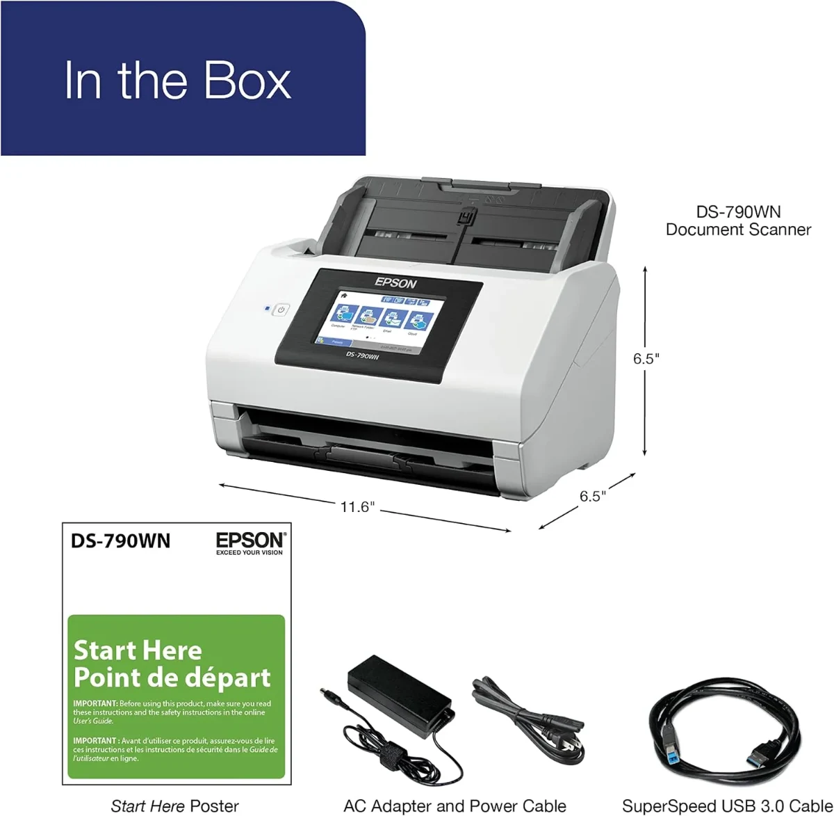 Epson WorkForce DS-790WN High Speed Document Scanner for Office USB Ethernet Wireless