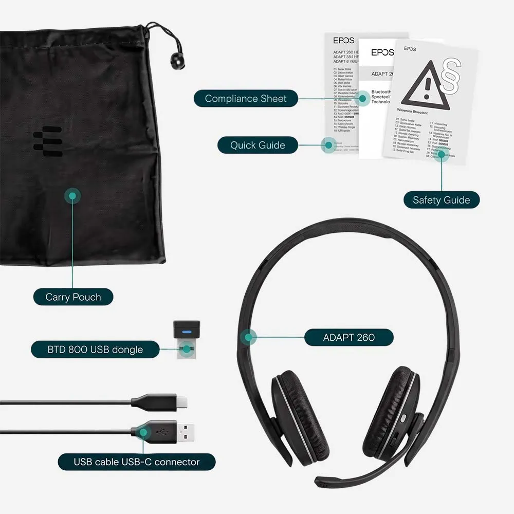 EPOS ADAPT 260 Bluetooth Headset Wired/WL USB-A Black