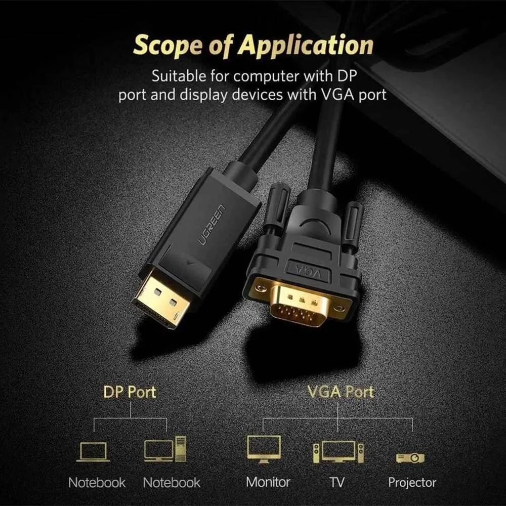UGREEN 10247 Display Port to VGA Cable 1.5m Black