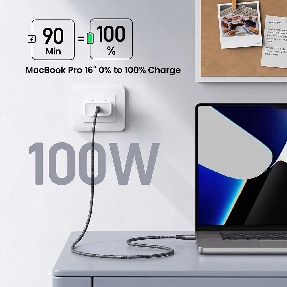 UGREEN 65249 L502 USB-C to USB-C 100W PD Fast Charging Braided Cable, 1m Black