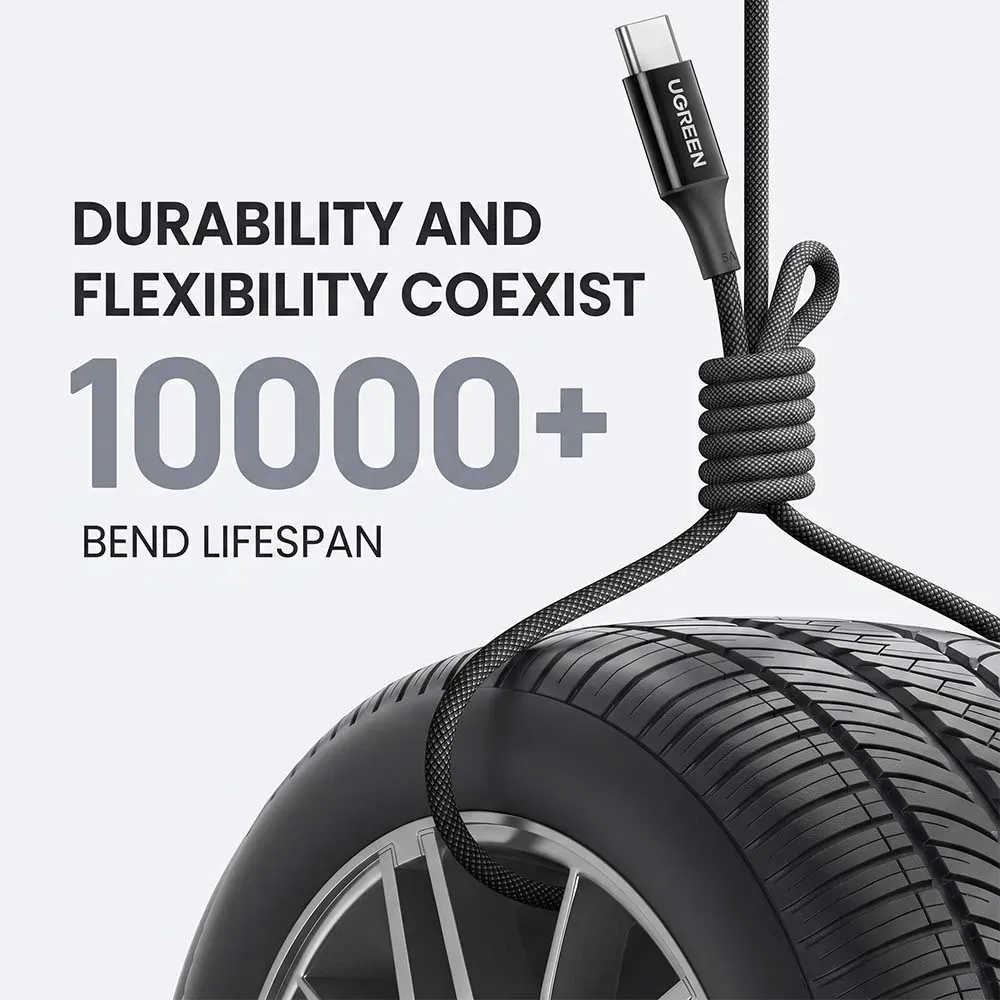 UGREEN 65249 L502 USB-C to USB-C 100W PD Fast Charging Braided Cable, 1m Black