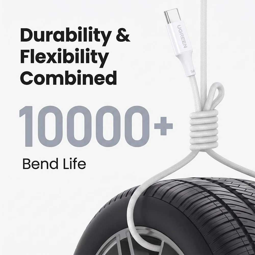 UGREEN 15367 US557 USB-C to USB-C 100W PD Fast Charging Silicone Braided Cable 1m White