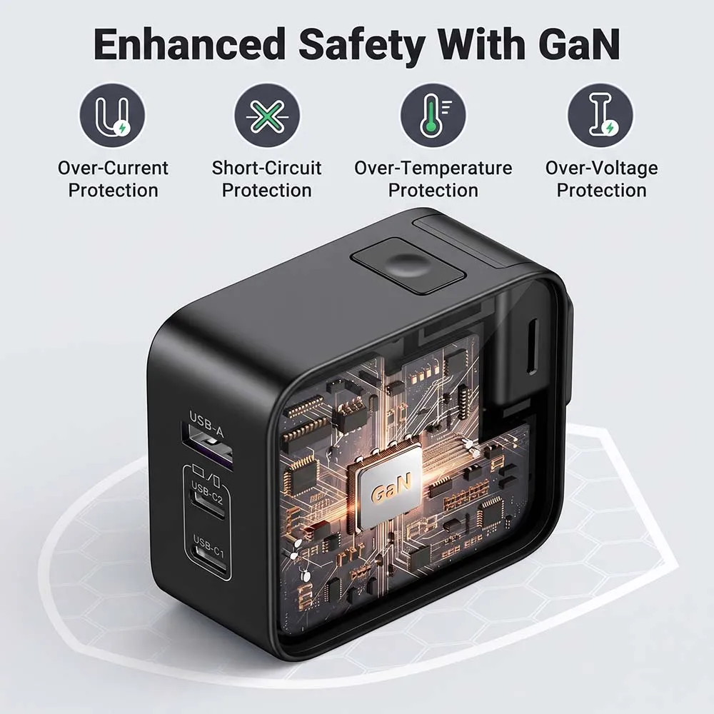 UGREEN 90409 CD296 65W GaN Fast Charger, 1 USB-A + 2 USB-C Black