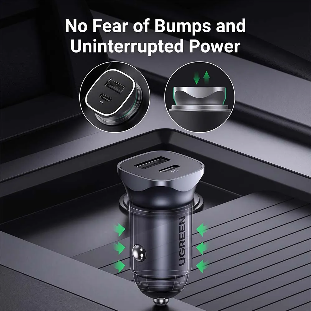 UGREEN 40858 CD130 30W Car Charger Dual Port USB-A + USB-C PD Gray