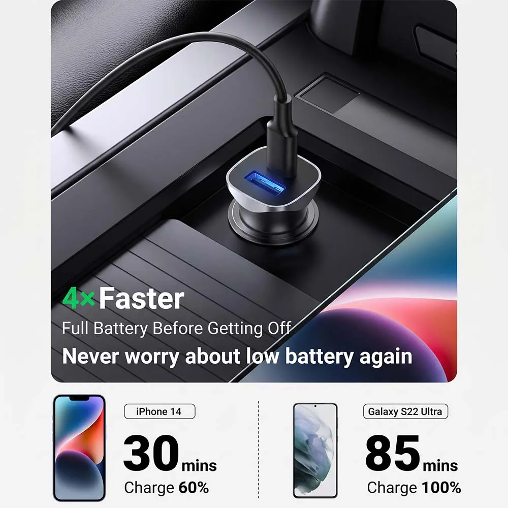 UGREEN 40858 CD130 30W Car Charger Dual Port USB-A + USB-C PD Gray
