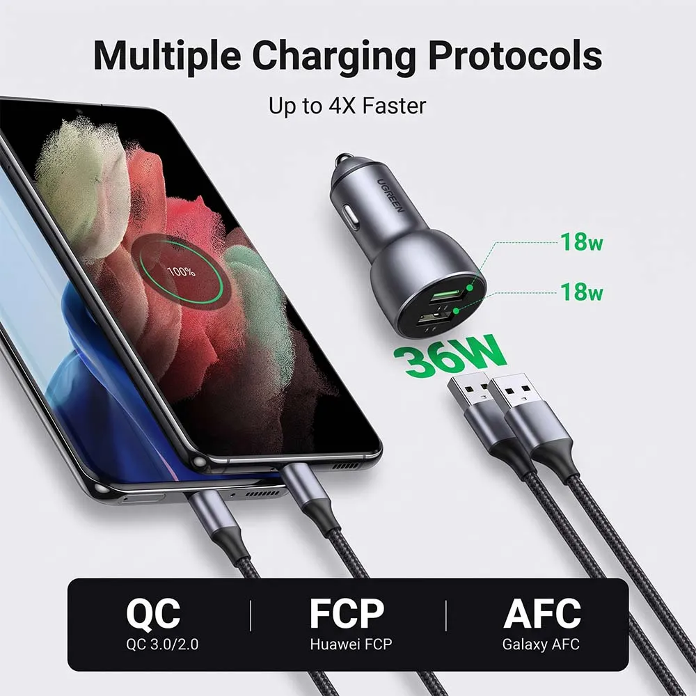 UGREEN 10144 CD213 36W Dual USB Fast Car Charger