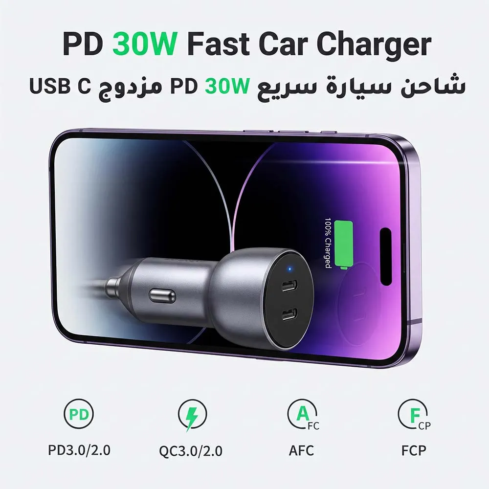 UGREEN 70594 CD213 50W Dual USB-C Car Charger