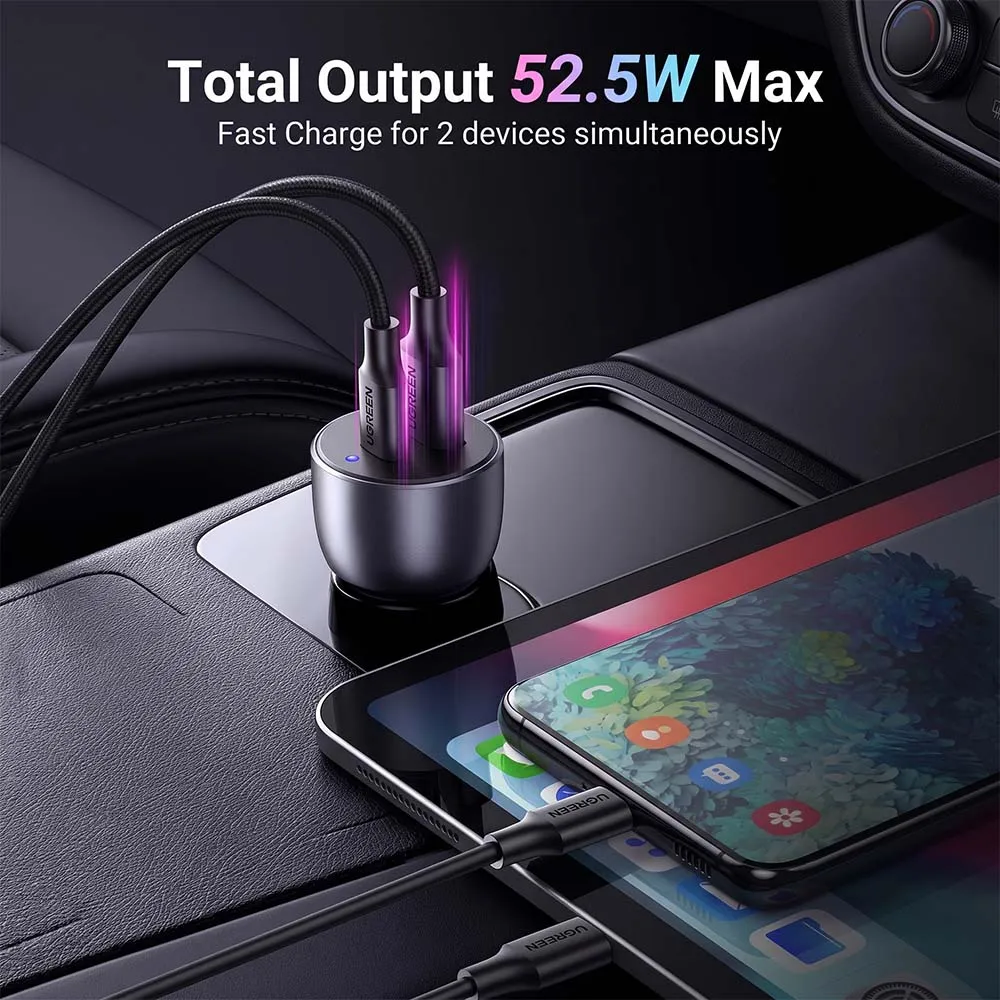 UGREEN 60980 CD213 52.5W USB-A + USB-C PD Car Charger Dark Gray