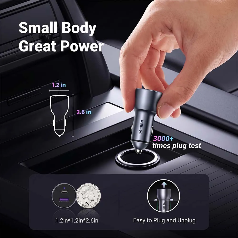 UGREEN 60980 CD213 52.5W USB-A + USB-C PD Car Charger Dark Gray