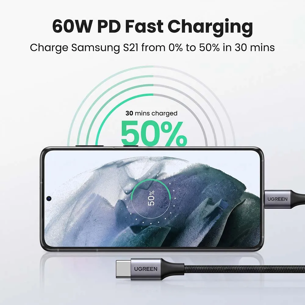 UGREEN 35465 L501 USB-C to USB-C PD Fast Charging Braided Cable 60W 1m