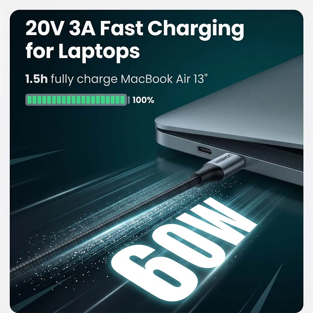 UGREEN 35465 L501 USB-C to USB-C PD Fast Charging Braided Cable 60W 1m