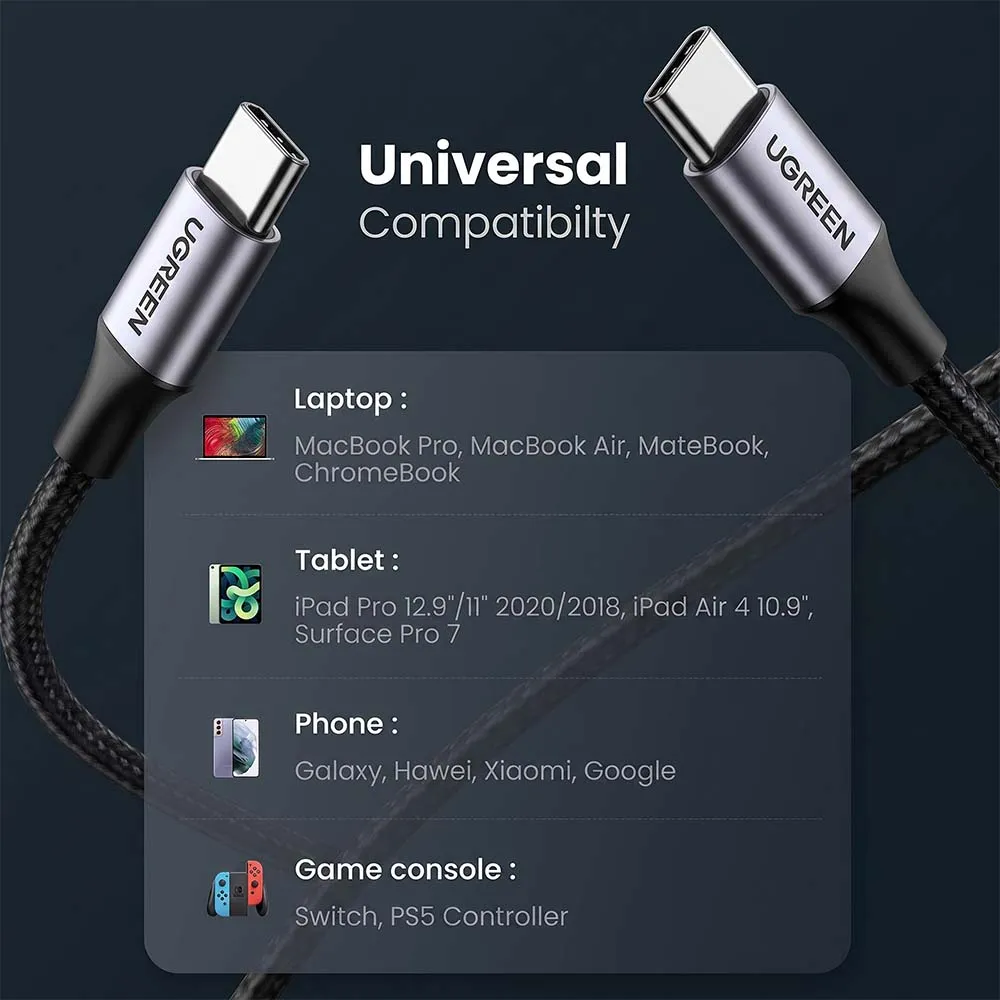 UGREEN 35465 L501 USB-C to USB-C PD Fast Charging Braided Cable 60W 1m