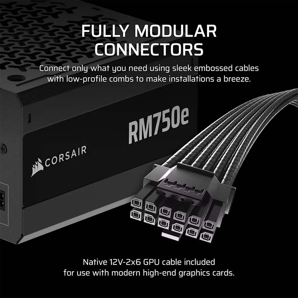 CORSAIR RM750e 2025 Power Supply 750W Cybenetics Gold, Fully Modular ATX 3.1 Black