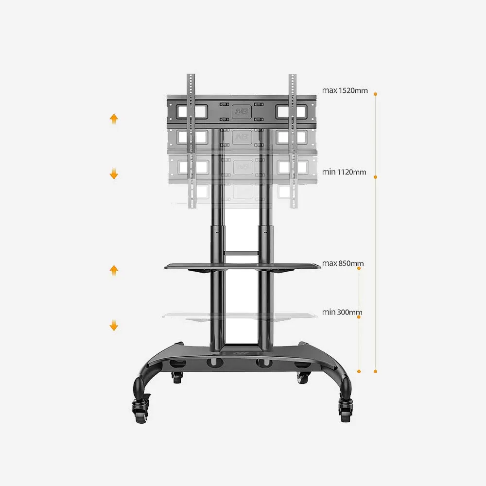 North Bayou AVA1500-60-1P TV Cart – Mobile TV Stand with Wheels, Adjustable Height, Fits 32–75 Inch Screens, Black