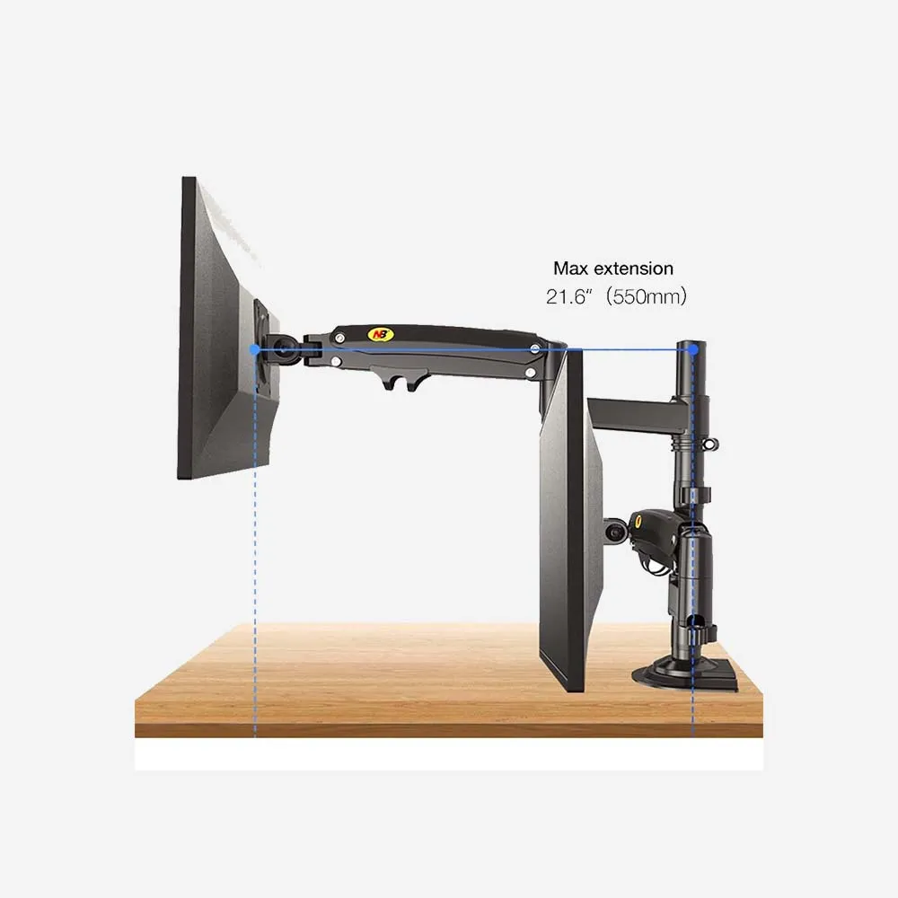 North Bayou H180 Dual Monitor Mount Gas Spring Arm 17–27 inch Full Motion