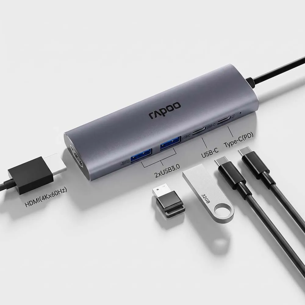 Rapoo XD51 USB-C 5 in 1 Multifunction Docking Station Silver Grey