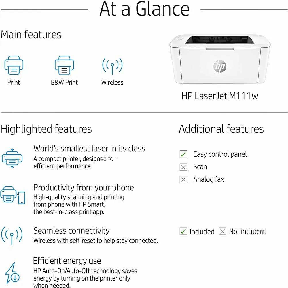 HP LaserJet M111w A4 Black & White Printer USB WiFi
