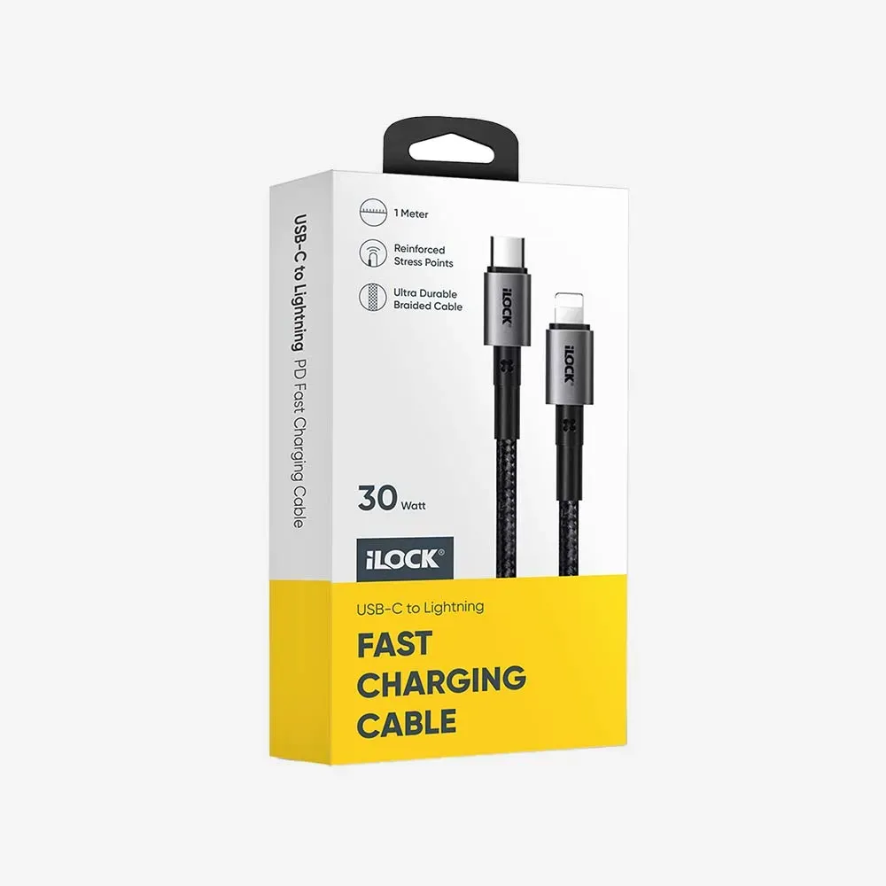 iLOCK 5090 USB-C to iPhone 30W Fast Charging Cable Ultra Durable Braided 1m