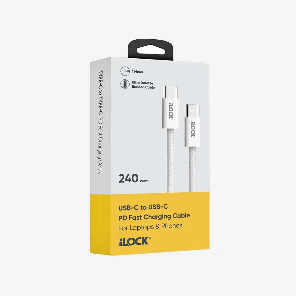 iLOCK 5091 USB-C to USB-C 240W Fast Charging Cable Ultra Durable Braided 1m
