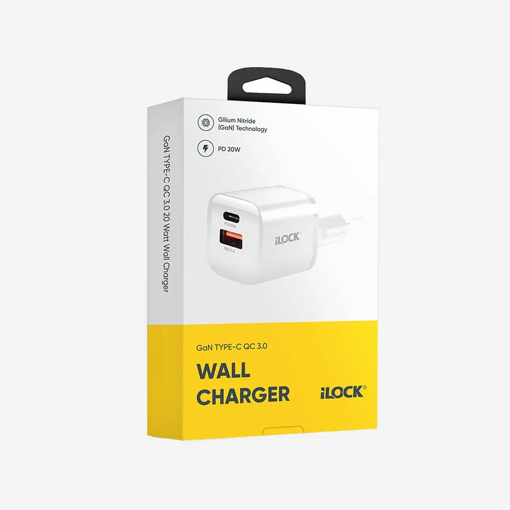 iLOCK 5093 Wall Fast Charger 20W Dual Port USB-A USB-C QC3.0