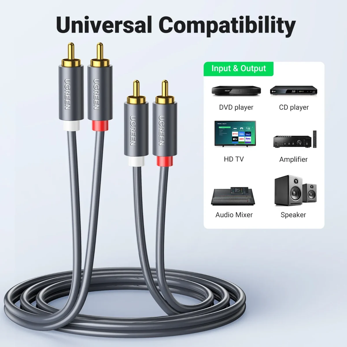 UGREEN 10520 2RCA Male to 2RCA Male Cable 5m Black