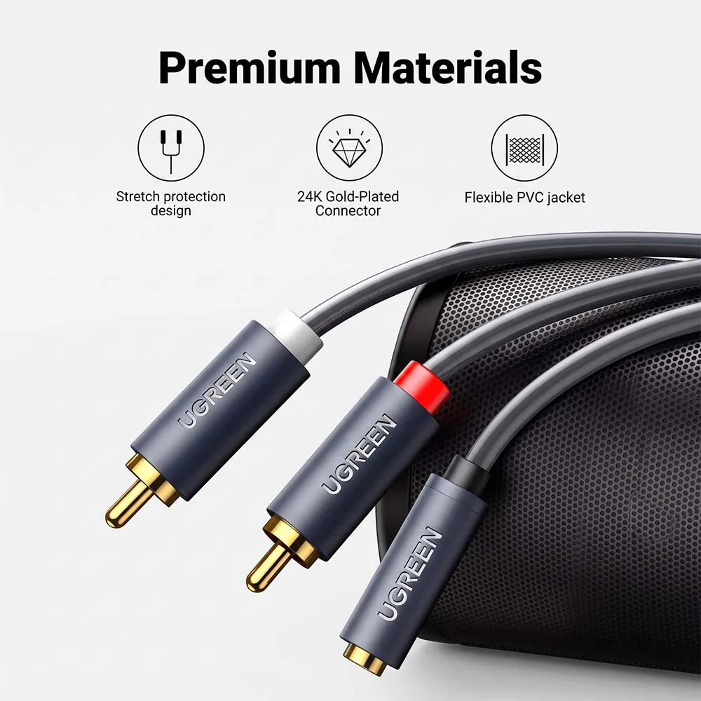 UGREEN 10588 AV102 3.5mm Female to 2 RCA Male Audio Cable 1m Gray