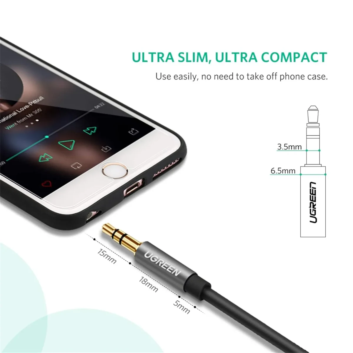 UGREEN 10592 Male to 3.5mm Female Extension Cable 1m Black