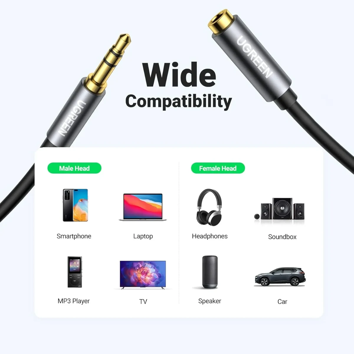 UGREEN 10595 Male to 3.5mm Female Extension Cable 3m Black