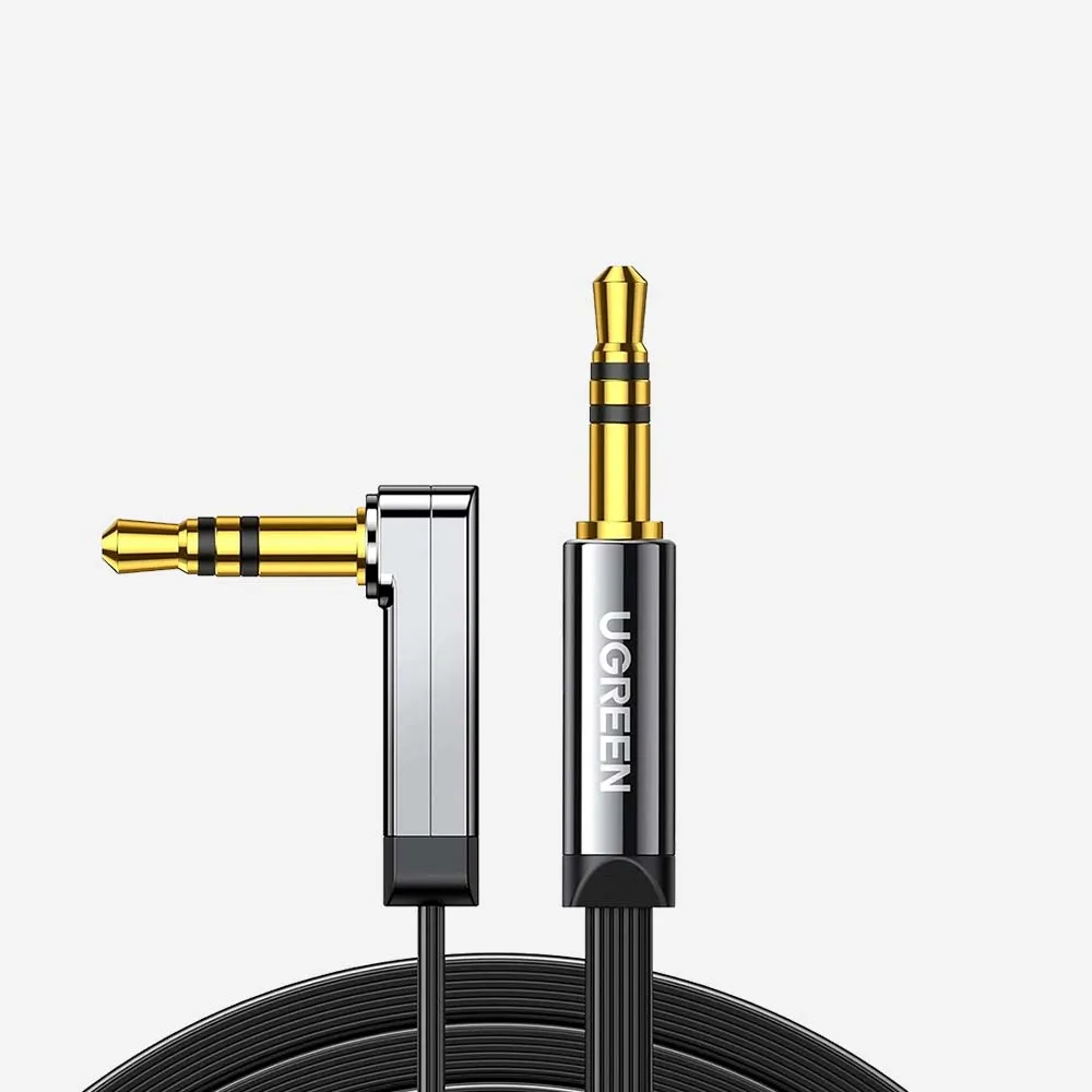 UGREEN 10598 AV119 3.5mm Male to 3.5mm Male Straight to angle flat Cable 1.5m (Black)
