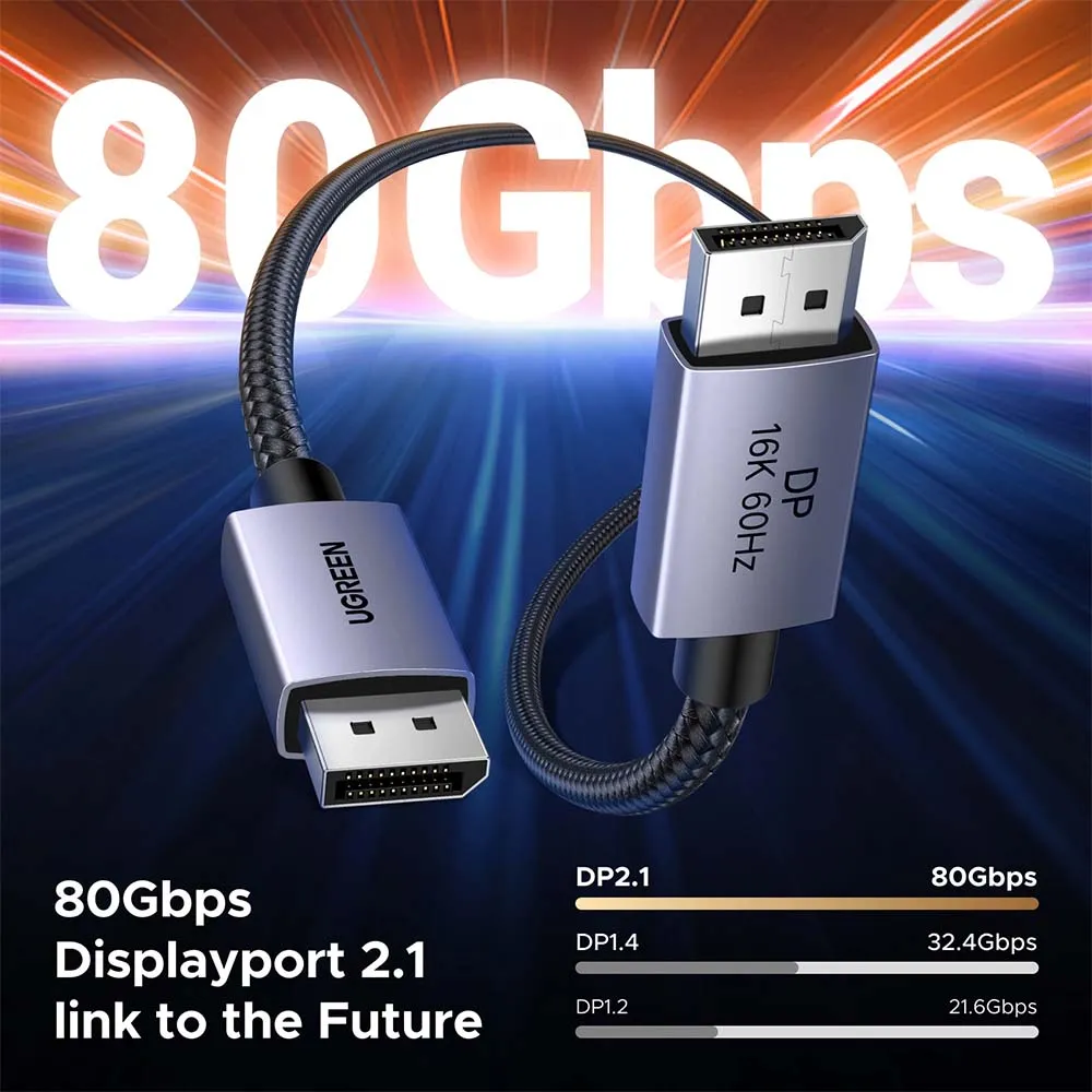 UGREEN 55568 DisplayPort 16K Cable Male to Male Aluminum Alloy Shell 2m