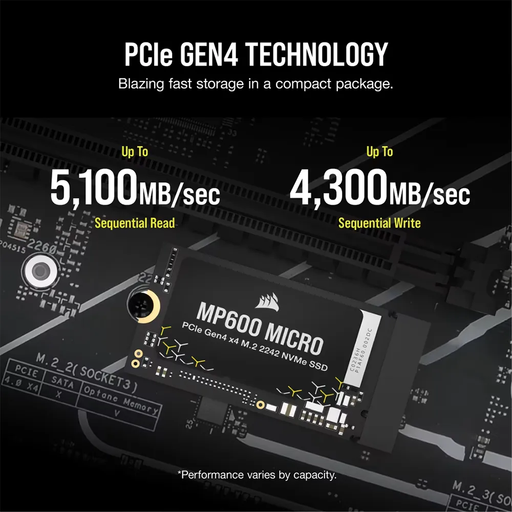 CORSAIR MP600 MICRO 1TB PCIe Gen4x4 NVMe M.2 2242 SSD
